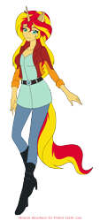 Size: 1372x3045 | Tagged: safe, artist:pyrus-leonidas, character:sunset shimmer, my little pony:equestria girls, clothing, eared humanization, female, horned humanization, looking at you, simple background, smiling, solo, tailed humanization, transparent background