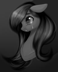 Size: 679x831 | Tagged: safe, artist:clefficia, character:fluttershy, species:pegasus, species:pony, bust, crying, female, floppy ears, looking away, mare, monochrome, portrait, solo, teary eyes
