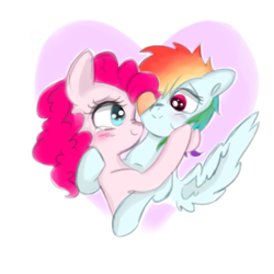 Size: 871x870 | Tagged: safe, artist:pinkablue, character:pinkie pie, character:rainbow dash, ship:pinkiedash, crying, duo, duo female, female, heart, lesbian, shipping, tears of joy