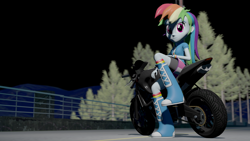 Size: 3840x2160 | Tagged: safe, artist:aryatheeditor, character:rainbow dash, my little pony:equestria girls, 3d, boots, clothing, compression shorts, crossover, female, grand theft auto, gta v, looking at you, motorcycle, shoes, skirt, smiling, solo, source filmmaker