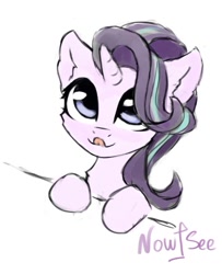 Size: 605x745 | Tagged: safe, artist:inowiseei, character:starlight glimmer, species:pony, species:unicorn, cute, female, glimmerbetes, mare, mlem, simple background, solo, tongue out