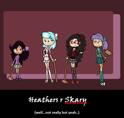 Size: 1124x1068 | Tagged: safe, artist:obeliskgirljohanny, character:coco pommel, character:maud pie, oc, oc:seraphim cyanne, oc:strawberry rose, species:human, clothing, cosplay, costume, crossover, heathers, heathers the musical, humanized