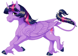 Size: 1680x1214 | Tagged: safe, artist:kittehkatbar, character:twilight sparkle, character:twilight sparkle (alicorn), species:alicorn, species:classical unicorn, species:pony, cloven hooves, female, hoers, leonine tail, looking at you, mare, realistic anatomy, simple background, smiling, solo, transparent background, unshorn fetlocks