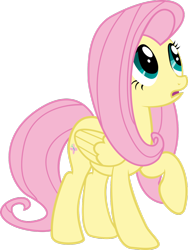 Size: 1024x1364 | Tagged: safe, artist:ponkus, character:fluttershy, species:pegasus, species:pony, confused, female, folded wings, looking up, mare, open mouth, raised hoof, simple background, solo, standing, transparent background, vector