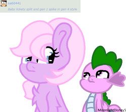 Size: 527x469 | Tagged: safe, artist:moonlightdisney5, character:baby lickety split, character:spike (g1), species:pony, g1, g1 to g4, generation leap, simple background, transparent background