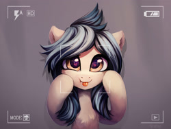Size: 2563x1923 | Tagged: safe, artist:inowiseei, oc, oc only, species:pony, camera shot, chest fluff, commission, cute, female, heart eyes, looking at you, mare, solo, tongue out, wingding eyes