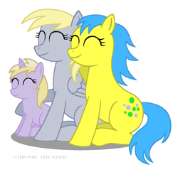 Size: 1425x1377 | Tagged: safe, artist:lonewolf3878, character:bubbles (g1), character:derpy hooves, character:dinky hooves, species:earth pony, species:pegasus, species:pony, species:unicorn, g1, cute, eyes closed, foal, g1 to g4, generation leap, simple background, smiling, white background