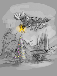 Size: 1234x1645 | Tagged: safe, artist:blindcoyote, oc, oc only, oc:der, species:griffon, christmas, christmas lights, christmas tree, holiday, male, monochrome, sketch, solo, tree