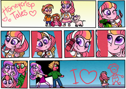 Size: 960x680 | Tagged: safe, artist:carouselunique, character:big mcintosh, character:princess cadance, oc, oc:honeycrisp blossom, parent:big macintosh, parent:princess cadance, parents:cadmac, ship:cadmac, my little pony:equestria girls, comic, comic strip, crayon, crayon drawing, cute, equestria girls-ified, female, male, shipping, straight, textless