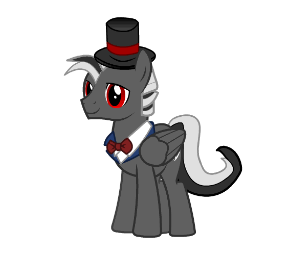 Size: 565x500 | Tagged: safe, artist:trojan-pony, oc, oc only, species:pegasus, species:pony, animated, bow tie, clothing, hat, hoof hold, pegasus oc, pose, red eyes, simple background, solo, top hat, white background, wings