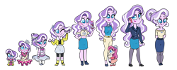 Size: 3000x1200 | Tagged: safe, artist:carouselunique, character:diamond tiara, oc, oc:pacific rose, parent:apple bloom, parent:diamond tiara, parents:diamondbloom, my little pony:equestria girls, 5-year-old, adult, age progression, baby, cute, elderly, freshman, future, magical lesbian spawn, offspring, older, past, simple background, teenager, transparent background, younger