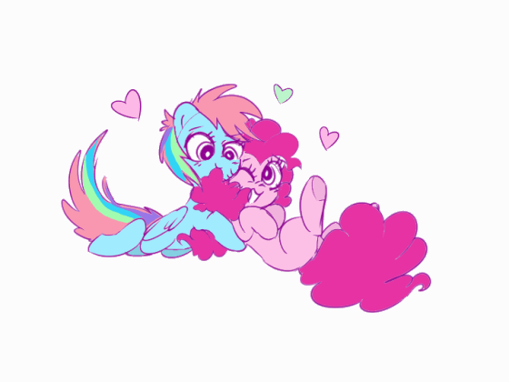 Size: 560x420 | Tagged: safe, artist:pinkablue, character:pinkie pie, character:rainbow dash, species:earth pony, species:pegasus, species:pony, ship:pinkiedash, animated, female, frame by frame, heart, hug, lesbian, mare, shipping, simple background, squigglevision, white background