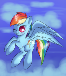 Size: 489x569 | Tagged: safe, artist:brok-enwings, character:rainbow dash, species:pony, female, flying, one eye closed, solo