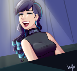 Size: 2879x2677 | Tagged: safe, artist:emberfan11, character:coloratura, species:human, episode:the mane attraction, g4, my little pony: friendship is magic, clothing, eyes closed, female, happy, humanized, piano, scene interpretation, singing, solo