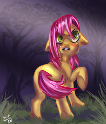 Size: 553x645 | Tagged: safe, artist:trojan-pony, character:babs seed, angry, crying, forest