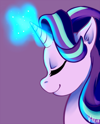 Size: 600x746 | Tagged: safe, artist:emberfan11, character:starlight glimmer, species:pony, species:unicorn, eyes closed, female, glowing horn, horn, magic, simple background, smiling, solo