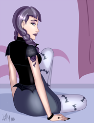 Size: 800x1044 | Tagged: safe, artist:emberfan11, character:inky rose, species:bat, species:human, clothing, cutie mark on human, humanized, looking at you, looking back, looking back at you, solo