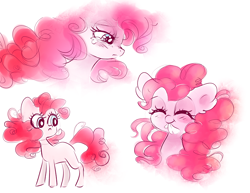 Size: 5000x3858 | Tagged: safe, artist:pinkablue, character:pinkie pie, species:earth pony, species:pony, blushing, bust, crying, ear fluff, eyes closed, female, happy, looking down, mare, mouth hold, sad, simple background, smiling, teary eyes, white background