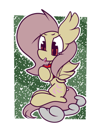 Size: 1483x1955 | Tagged: safe, artist:hedgehog-plant, character:flutterbat, character:fluttershy, species:bat pony, apple, cloud, female, food, race swap, solo, tongue out