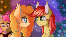 Size: 4000x2250 | Tagged: safe, artist:crash9902, rcf community, character:bright mac, character:mayor mare, character:pear butter, ship:brightbutter, episode:the perfect pear, g4, my little pony: friendship is magic, female, male, night, non-dyed mayor, scene interpretation, shipping, straight, younger