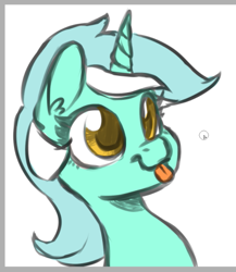 Size: 507x585 | Tagged: safe, artist:whale, character:lyra heartstrings, species:pony, species:unicorn, blep, bust, female, portrait, raspberry, silly, sketch, smiling, solo, tongue out