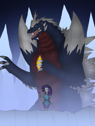 Size: 2535x3376 | Tagged: safe, artist:pyrus-leonidas, part of a set, character:rarity, my little pony:equestria girls, clothing, crossover, godzilla (series), kaiju, size difference, spacegodzilla, xenilla