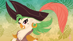 Size: 4156x2333 | Tagged: source needed, safe, artist:silversthreads, character:captain celaeno, species:anthro, species:parrot, my little pony: the movie (2017), beauty mark, clothing, ear piercing, earring, female, hat, jewelry, piercing, pirate hat, solo