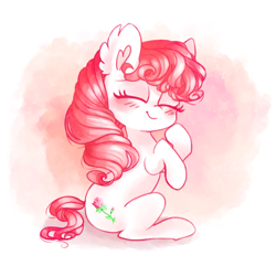 Size: 4550x4382 | Tagged: safe, artist:pinkablue, character:desert rose, species:earth pony, species:pony, g3, absurd resolution, blushing, ear fluff, eyes closed, female, mare, sitting, solo