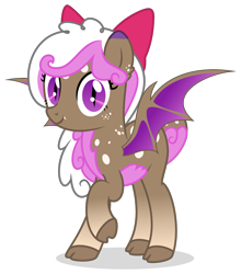 Size: 1400x1591 | Tagged: safe, artist:limedreaming, oc, oc:devil cherry, species:bat pony, species:pony, bow, cloven hooves, female, hair bow, mare, simple background, solo, transparent background
