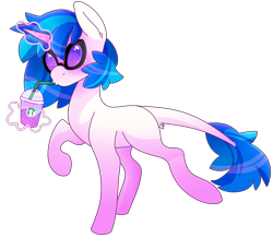 Size: 2469x2150 | Tagged: safe, artist:uunicornicc, character:dj pon-3, character:vinyl scratch, species:pony, species:unicorn, coffee, coffee cup, cup, female, freckles, glowing horn, leonine tail, magic, mare, missing cutie mark, simple background, solo, telekinesis, transparent background, unicorn frappuccino, vinyl's glasses, walking