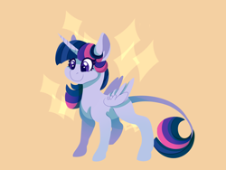 Size: 1600x1200 | Tagged: safe, artist:uunicornicc, character:twilight sparkle, character:twilight sparkle (alicorn), species:alicorn, species:pony, abstract background, female, leonine tail, mare, missing cutie mark, small, smiling, solo, starry eyes, wingding eyes