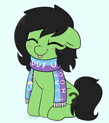 Size: 3053x3460 | Tagged: safe, artist:moozua, derpibooru original, oc, oc only, oc:filly anon, /mlp/, 4chan cup, 4chan cup scarf, adoranon, chibi, clothing, cute, female, filly, ocbetes, scarf, solo, tongue out