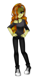 Size: 900x1660 | Tagged: safe, artist:nekojackun, character:adagio dazzle, equestria girls:rainbow rocks, g4, my little pony: equestria girls, my little pony:equestria girls, alternate hairstyle, bra strap, clothing, converse, female, hair over one eye, highlights, looking at you, off shoulder, shirt, shoes, simple background, solo, white background
