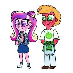 Size: 900x900 | Tagged: safe, artist:carouselunique, character:big mcintosh, character:dean cadance, character:princess cadance, ship:cadmac, my little pony:equestria girls, 90's fashion, alternate costumes, alternate hairstyle, arm behind back, crack shipping, cutie mark on clothes, female, male, shipping, simple background, straight, teen princess cadance, teenage big macintosh, teenager, transparent background