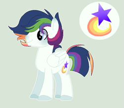Size: 555x486 | Tagged: safe, artist:moon-rose-rosie, oc, oc:shooting star (bronyponyyy2340), parent:rainbow dash, parent:twilight sparkle, parents:twidash, species:pegasus, species:pony, magical lesbian spawn, male, offspring, simple background, solo, stallion