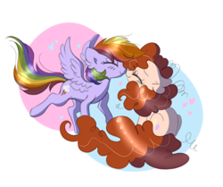 Size: 464x387 | Tagged: safe, artist:dippin-dott, artist:pinkablue, character:pinkie pie, character:rainbow dash, species:earth pony, species:pegasus, species:pony, ship:pinkiedash, cute, dashabetes, diapinkes, eyes closed, female, lesbian, mare, nuzzling, shipping, smiling