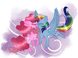 Size: 559x420 | Tagged: safe, artist:dippin-dott, artist:pinkablue, character:pinkie pie, character:rainbow dash, species:earth pony, species:pegasus, species:pony, ship:pinkiedash, collaboration, cute, dashabetes, diapinkes, eyes closed, female, hnnng, lesbian, mare, shipping, smiling