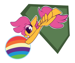 Size: 1587x1342 | Tagged: safe, artist:hedgehog-plant, character:rainbow dash, character:scootaloo, species:pegasus, species:pony, ball, basketball, dunk, flying, inanimate tf, morph ball, pentagon, rainball, simple background, sports, transformation, white background