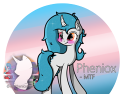Size: 1434x1079 | Tagged: safe, artist:phenioxflame, oc, oc only, oc:phenioxflame, species:pony, species:unicorn, female, messy mane, simple background, solo, trans female, transgender, transparent background, watermark