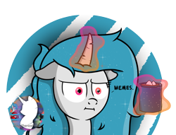 Size: 1307x1000 | Tagged: safe, artist:phenioxflame, oc, oc only, oc:phenioxflame, species:pony, species:unicorn, glowing horn, i mean i see, magic, meme, messy mane, simple background, solo, telekinesis, transparent background