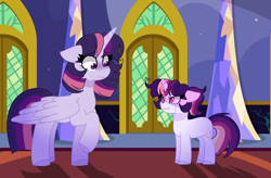 Size: 4472x2936 | Tagged: safe, artist:moon-rose-rosie, character:twilight sparkle, character:twilight sparkle (alicorn), oc, oc:celestial moon, parent:rainbow dash, parent:twilight sparkle, parents:twidash, species:alicorn, species:pony, species:unicorn, crying, female, filly, magical lesbian spawn, mother and daughter, offspring