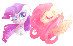 Size: 1250x787 | Tagged: safe, artist:pinkablue, character:fluttershy, character:rarity, species:pegasus, species:pony, species:unicorn, cute, eyes closed, female, mare, one eye closed, raribetes, shyabetes, smiling, solo