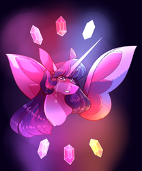Size: 2500x3000 | Tagged: safe, artist:uunicornicc, character:twilight sparkle, character:twilight sparkle (alicorn), species:alicorn, species:pony, abstract background, bust, crying, elements of harmony, female, freckles, immortality blues, mare, sidemouth, solo, spread wings, wings