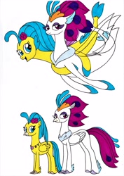 Size: 2465x3489 | Tagged: safe, artist:killerteddybear94, character:princess skystar, character:queen novo, species:classical hippogriff, species:hippogriff, species:seapony (g4), my little pony: the movie (2017), duo, female, mother and daughter, open mouth, seashell necklace, smiling, traditional art