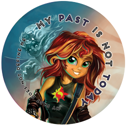 Size: 1224x1236 | Tagged: safe, artist:harwick, character:sunset satan, character:sunset shimmer, episode:my past is not today, g4, my little pony: equestria girls, my little pony:equestria girls, clothing, cutie mark on clothes, demon, female, grin, simple background, smiling, solo, sunset satan, sunset shimmer day, text, transparent background