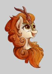 Size: 764x1080 | Tagged: safe, artist:plainoasis, character:autumn blaze, species:kirin, episode:sounds of silence, g4, my little pony: friendship is magic, bust, female, looking up, open mouth, portrait, simple background, smiling, solo