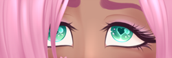 Size: 1600x536 | Tagged: safe, artist:emberfan11, character:fluttershy, species:human, alternative cutie mark placement, close-up, female, heart eyes, humanized, moderate dark skin, solo, wingding eyes