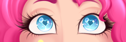 Size: 1600x536 | Tagged: safe, artist:emberfan11, character:pinkie pie, species:human, alternative cutie mark placement, close-up, female, heart eyes, humanized, solo, wingding eyes