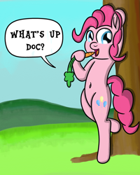 Size: 2400x3000 | Tagged: safe, artist:saburodaimando, character:pinkie pie, bugs bunny, carrot, cute, diapinkes, food, looney tunes, what's up doc