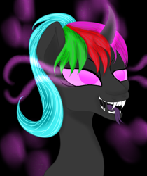 Size: 1008x1200 | Tagged: safe, artist:silversthreads, oc, oc only, oc:diamond sharp, species:pony, species:unicorn, curved horn, enderman, enderpony, eye glow, female, halloween, holiday, horn, magic, mare, prize, solo